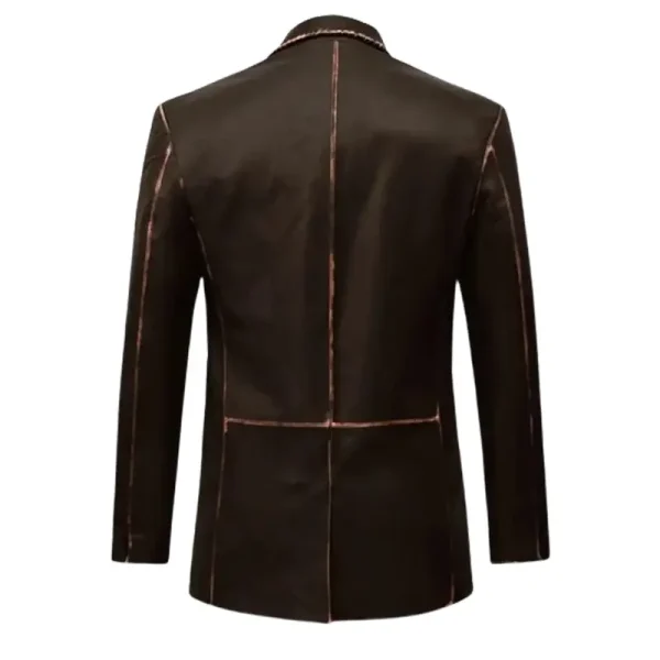 Rubbed Dark Brown Medieval Leather Blazer - Image 2