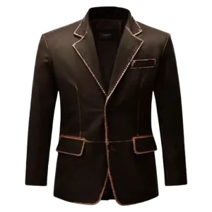 Rubbed Dark Brown Medieval Leather Blazer