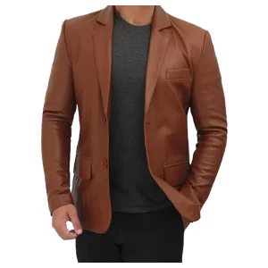 Men Brown Glendale 2 Buttons Leather Blazer