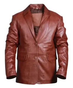 Men's Slim fit Brown Leather Blazer