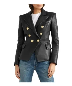 Balmain Double-breasted Leather Blazer