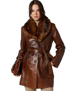 Women’s Real Brown Leather Long Trench Coat