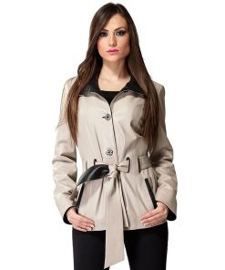 Women’s Real Pearl Bush and Black Leather Coat