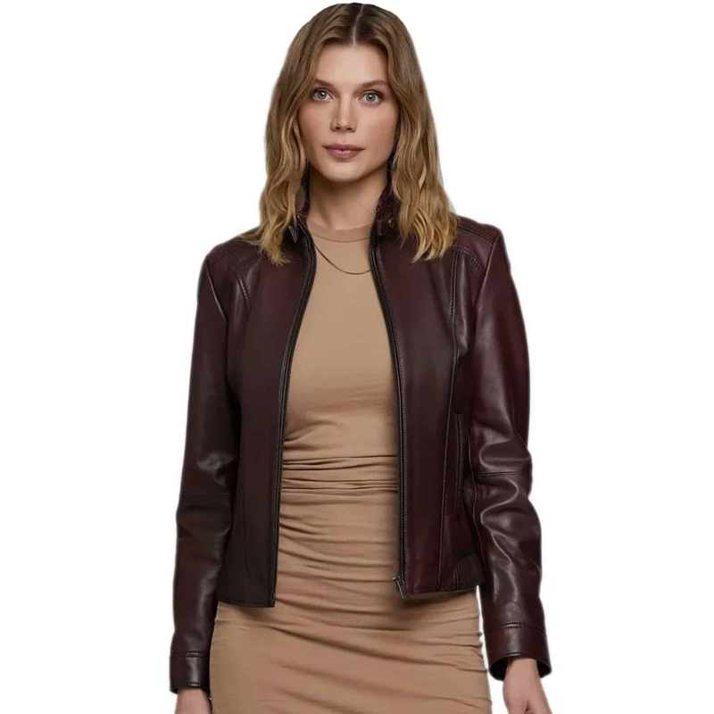 Women’s Real Dark Brown Leather Jacket - Image 2