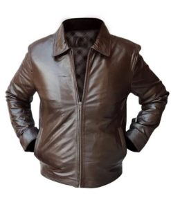 Men Brown Bomber Leather Jacket