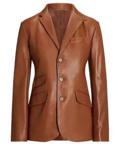 Womens Brown Leather Blazer