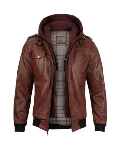 Mens Brown Leather Bomber Jacket