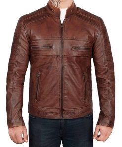 Men Brown Distressed Biker Jacket