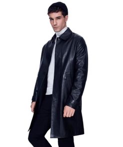 Men’s Real Black Leather Shirt Style Coat