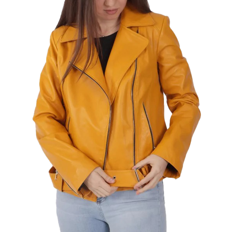 Women's Yellow Biker Leather Jacket