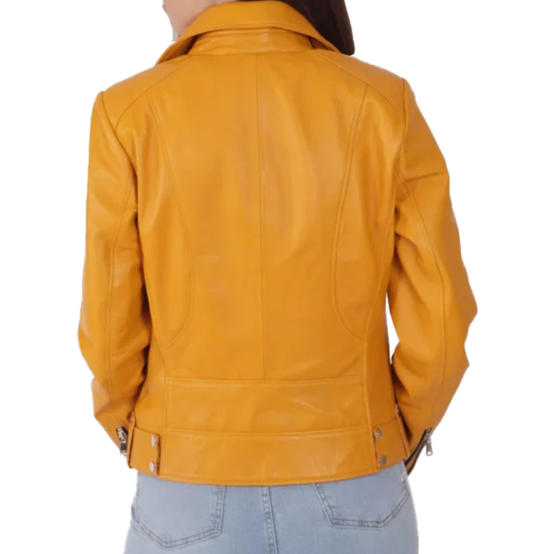 Women's Yellow Biker Leather Jacket - Image 4