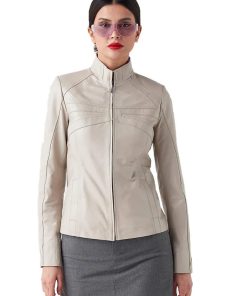 Women’s Real Beige Leather Classy Jacket