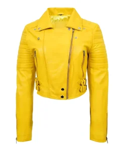 Cropped Yellow Faux Leather Jacket