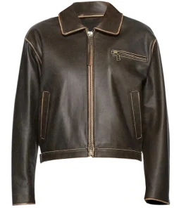 Distressed Brown Leather Jacket Women