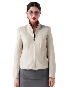 Women’s Real Beige Leather Classy Jacket