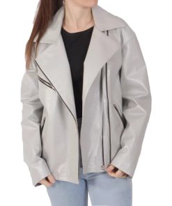 Women's White Leather Biker Jacket