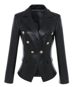 Katerina Black Faux Leather Blazer
