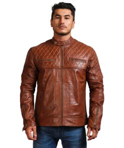 Orith Brown Biker Quilted Leather Jacket