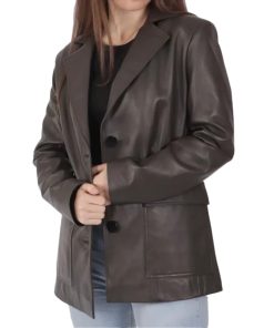 Women's Brown Leather Blazer