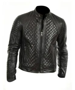 Men Black Quilted Genuine Leather Jacket