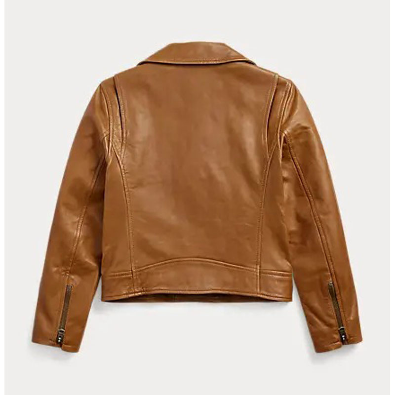 Brown Moto Biker Leather Jacket - Image 2