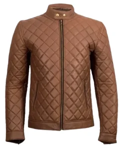 Men Brown Quilted Leather Jacket