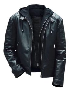 Men's Leather Moto Hooded Jacket