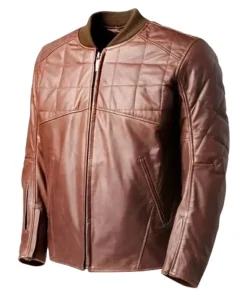 Men Light Brown Full Quilted Leather Jacket