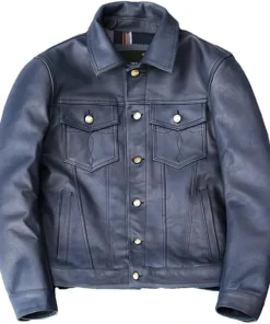 Men Trucker Denim Style Leather Jacket