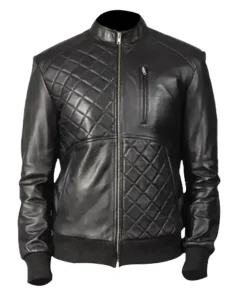 Men's Black Leather Quilted Style Jacket
