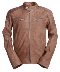 Men's Shoulder Padded Brown Leather Jacket