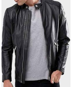 Mens Shoulder Quilted Black Jacket