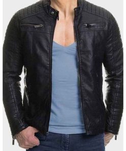 Mens Slim Fit Black Padded Leather Jacket