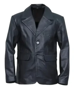 Men’s Two Buttons Black Leather Blazer