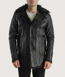 Furcliff Black Leather Coat