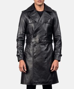 Royson Black Leather Duster Coat