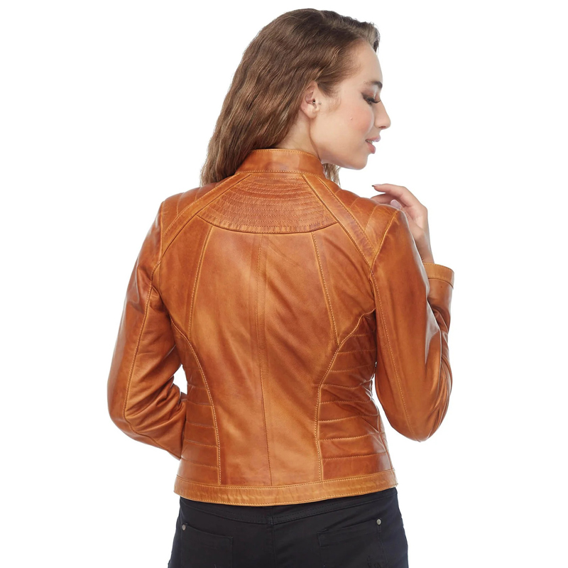 Women’s Real Brown Leather Waxed Jacket - Image 3