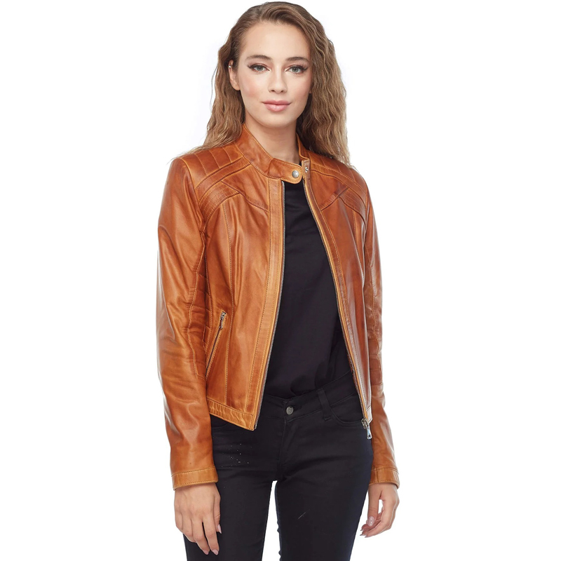 Women’s Real Brown Leather Waxed Jacket - Image 2