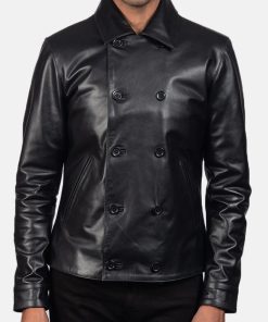Mod Black Leather Peacoat