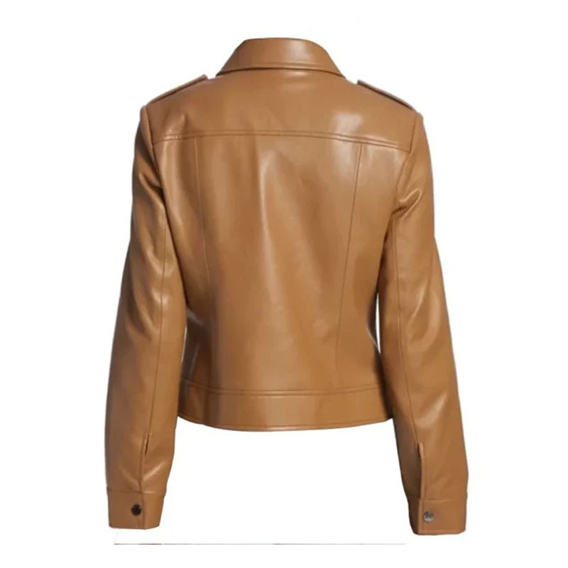 Moto Faux Brown Leather Jacket - Image 2