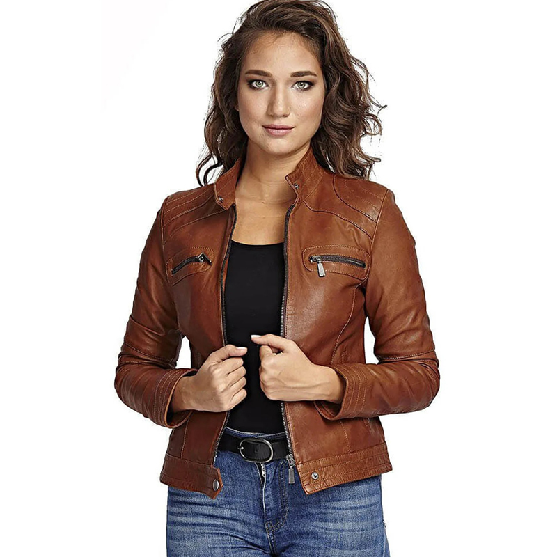 Women’s Real Brown Leather Jacket - Image 2