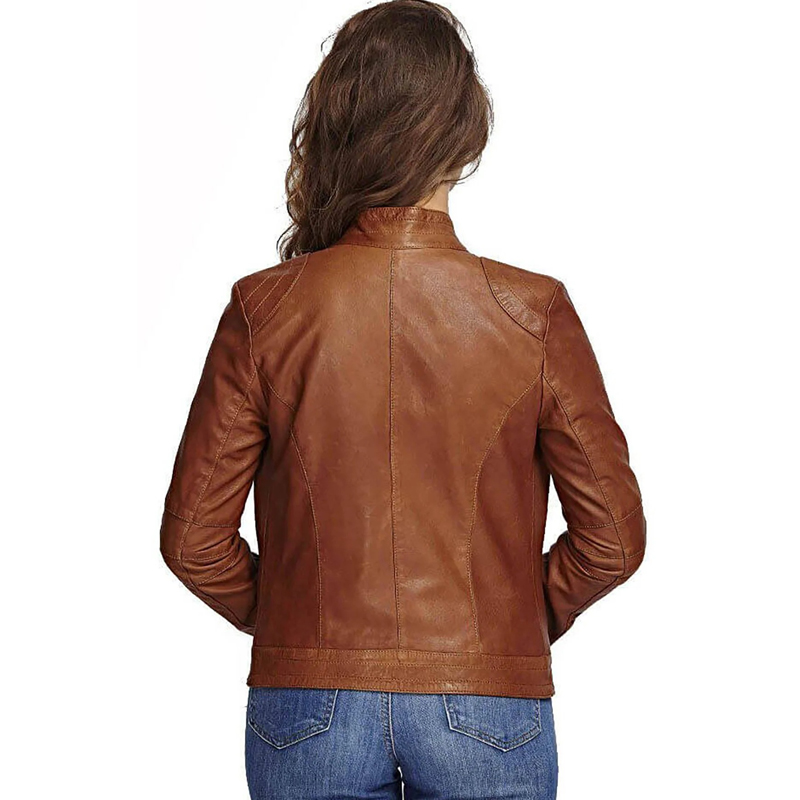 Women’s Real Brown Leather Jacket - Image 3