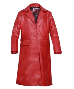 Red Leather Trench Long Coat