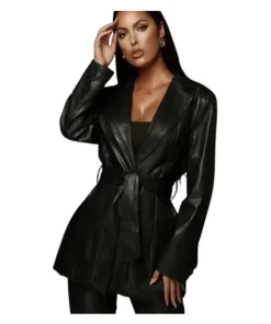 Women Faux Leather Blazer