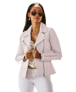 Soft Pink Leather Biker Jacket