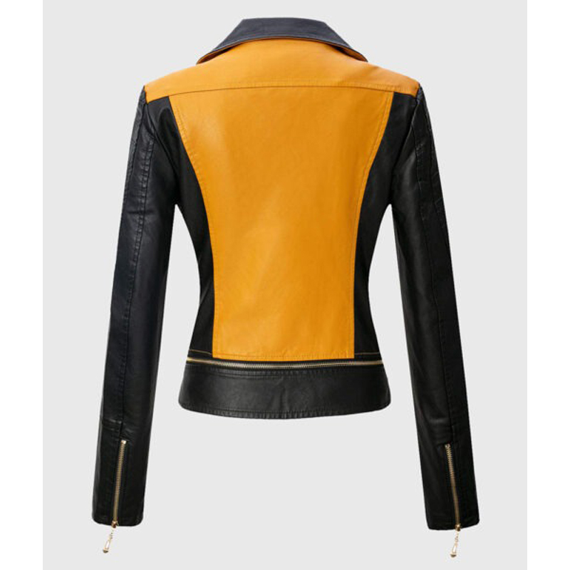Sophia Yellow Double Rider Biker Leather Jacket - Image 2