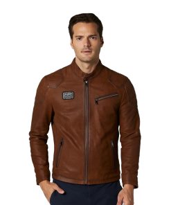 Men’s Real Brown Leather Moto Jacket