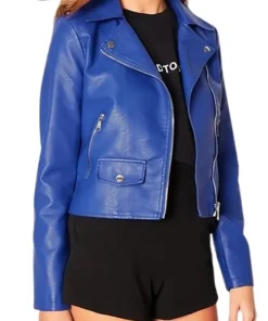 Women Biker Blue Leather Jacket
