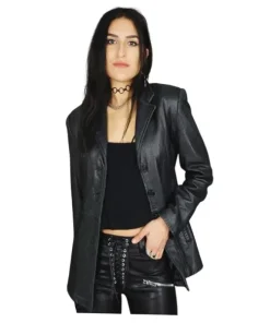 Women Black Lambskin Leather Blazer