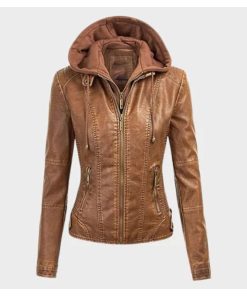 Women Removable Brown Hooded Jacket